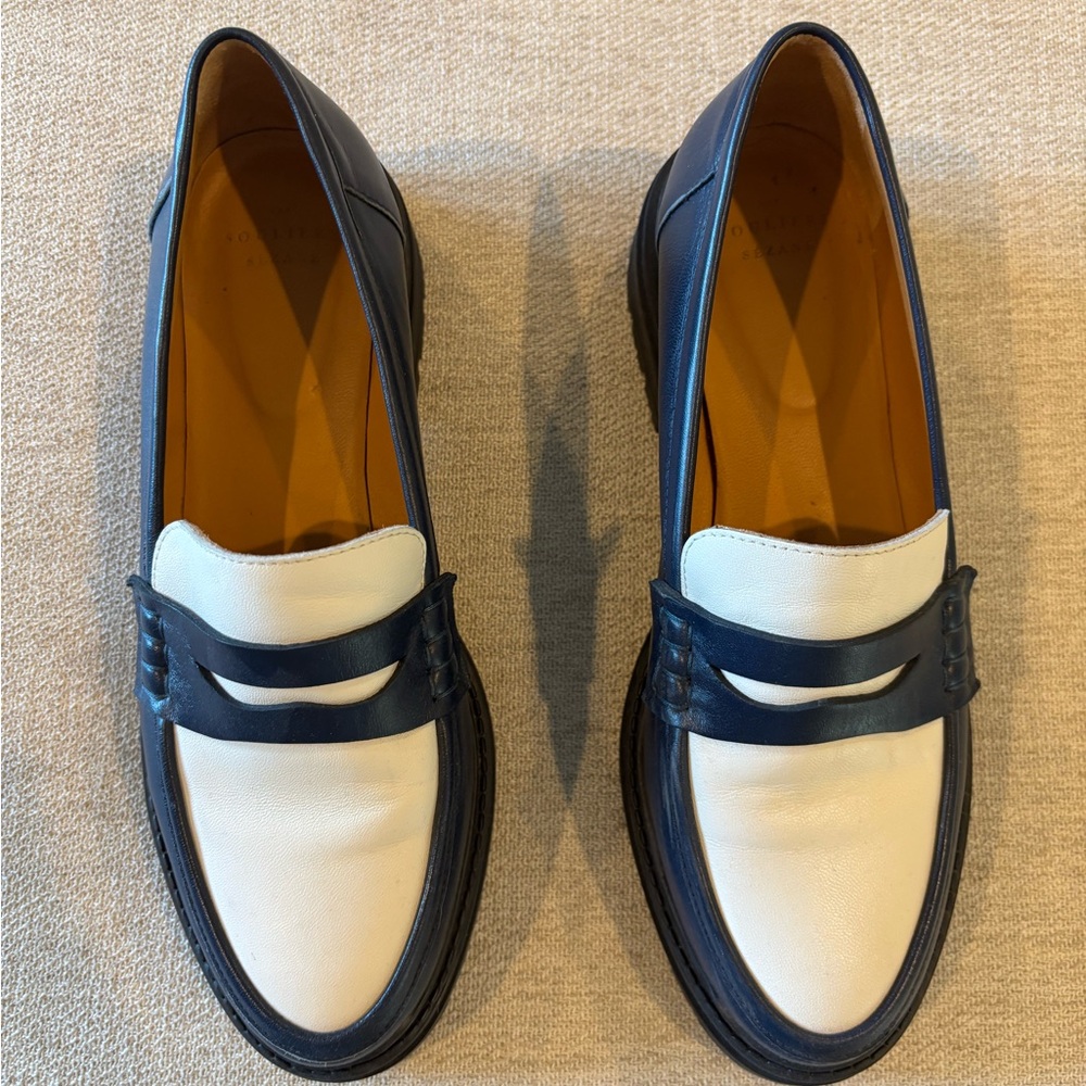 Sezane Albane Loafers Blue and White Size 9 (Size 39)